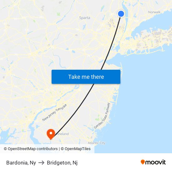 Bardonia, Ny to Bridgeton, Nj map