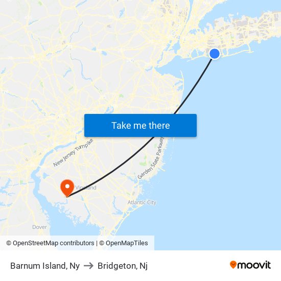 Barnum Island, Ny to Bridgeton, Nj map