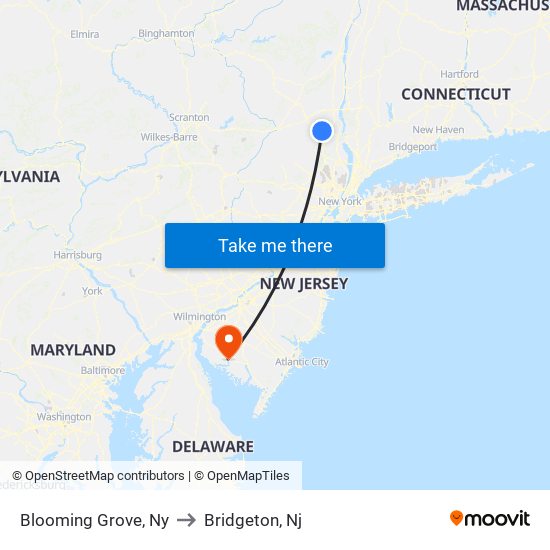 Blooming Grove, Ny to Bridgeton, Nj map