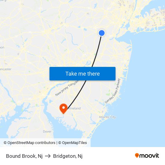 Bound Brook, Nj to Bridgeton, Nj map