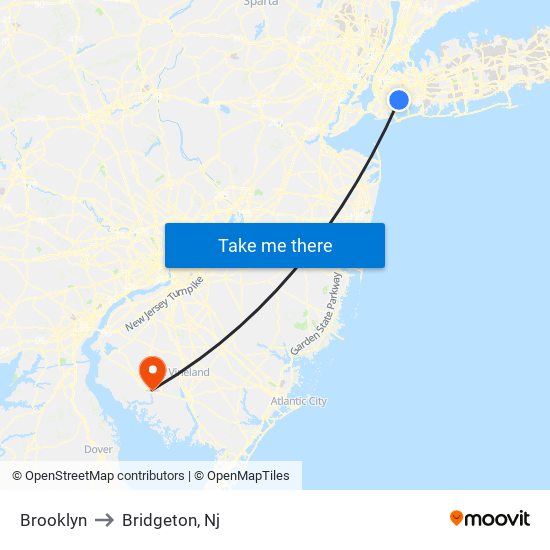 Brooklyn to Bridgeton, Nj map