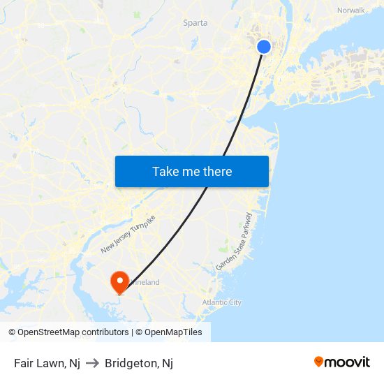 Fair Lawn, Nj to Bridgeton, Nj map