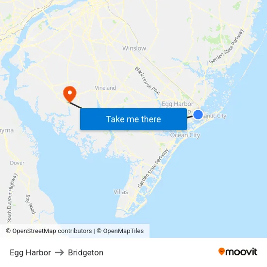 Egg Harbor to Bridgeton map