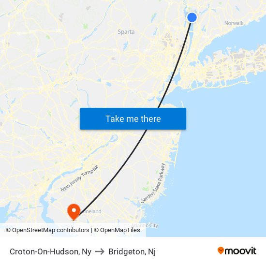 Croton-On-Hudson, Ny to Bridgeton, Nj map