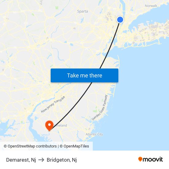 Demarest, Nj to Bridgeton, Nj map