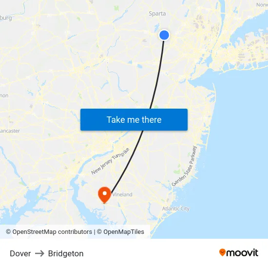 Dover to Bridgeton map