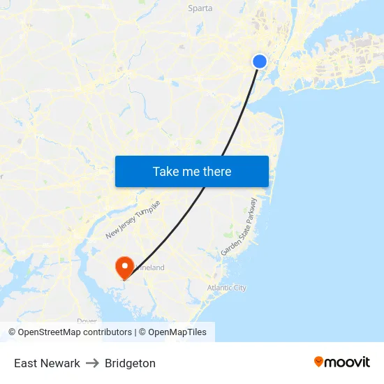 East Newark to Bridgeton map