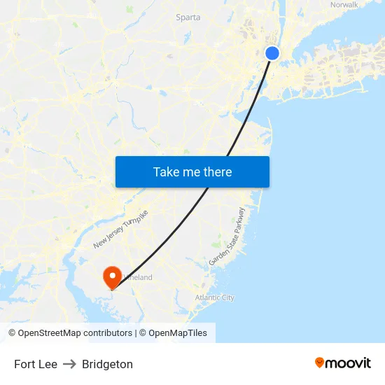 Fort Lee to Bridgeton map