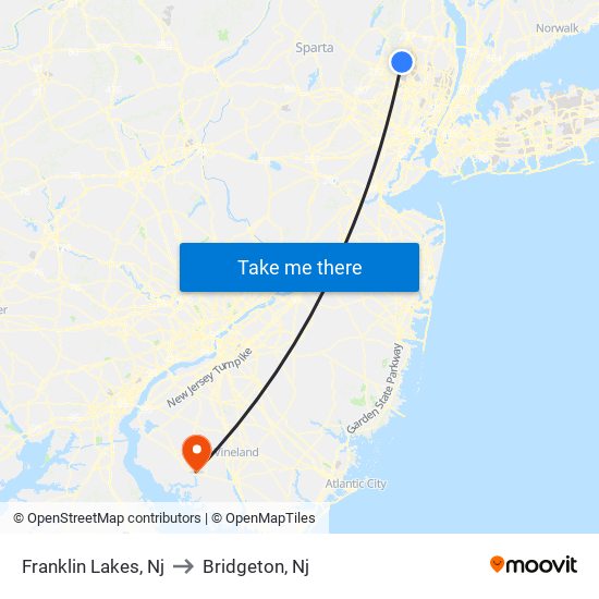 Franklin Lakes, Nj to Bridgeton, Nj map
