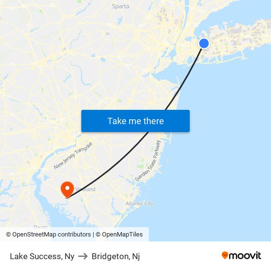 Lake Success, Ny to Bridgeton, Nj map