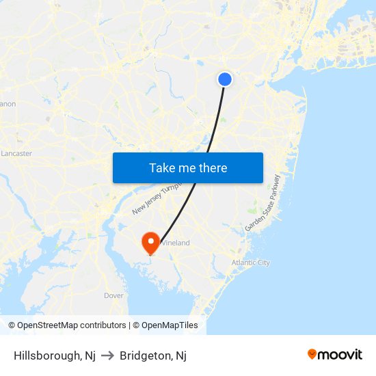 Hillsborough, Nj to Bridgeton, Nj map