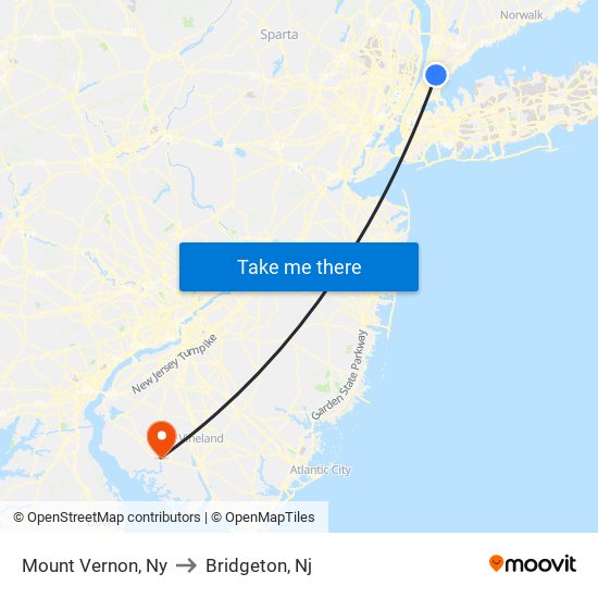 Mount Vernon, Ny to Bridgeton, Nj map