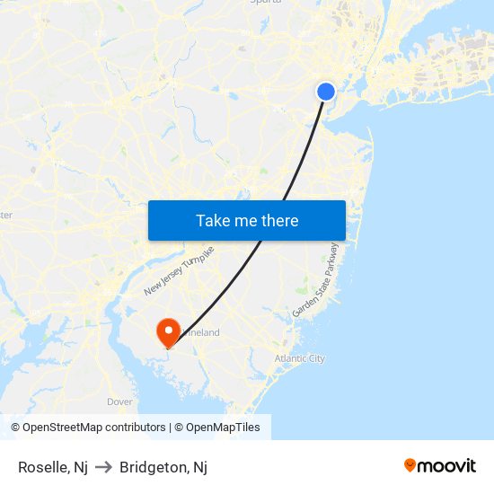 Roselle, Nj to Bridgeton, Nj map