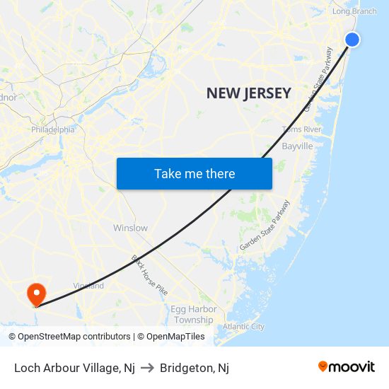 Loch Arbour Village, Nj to Bridgeton, Nj map