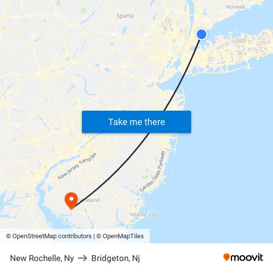 New Rochelle, Ny to Bridgeton, Nj map
