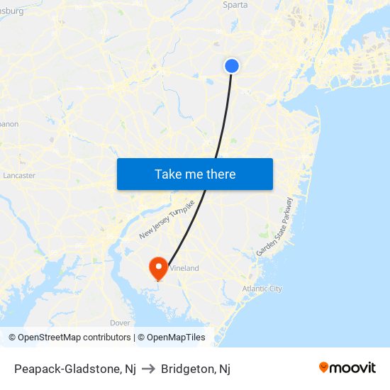 Peapack-Gladstone, Nj to Bridgeton, Nj map