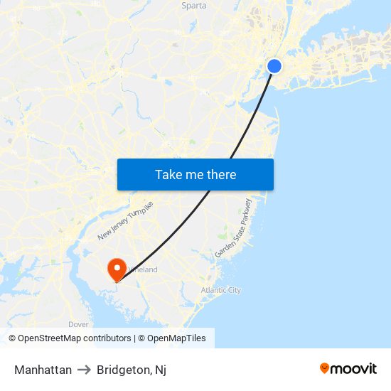 Manhattan to Bridgeton, Nj map