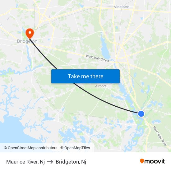Maurice River, Nj to Bridgeton, Nj map