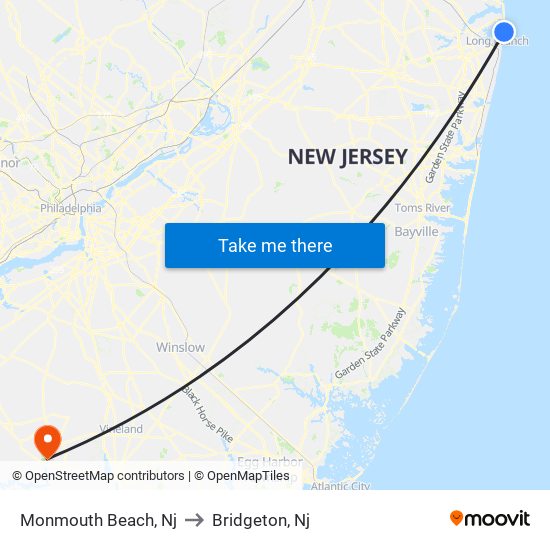 Monmouth Beach, Nj to Bridgeton, Nj map