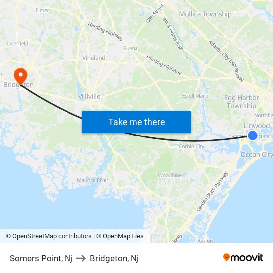 Somers Point, Nj to Bridgeton, Nj map