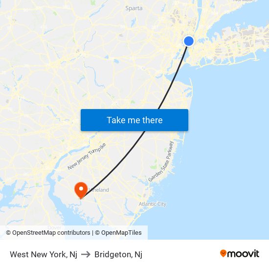 West New York, Nj to Bridgeton, Nj map
