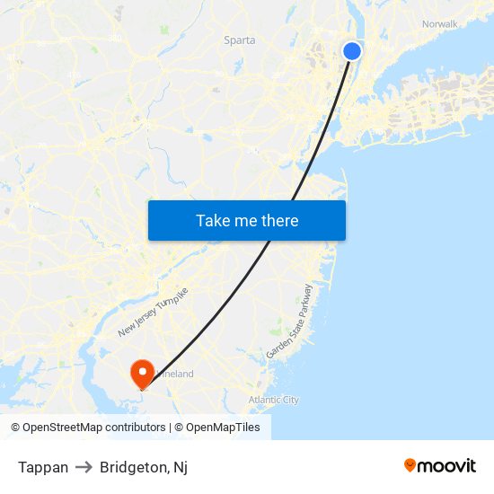 Tappan to Bridgeton, Nj map