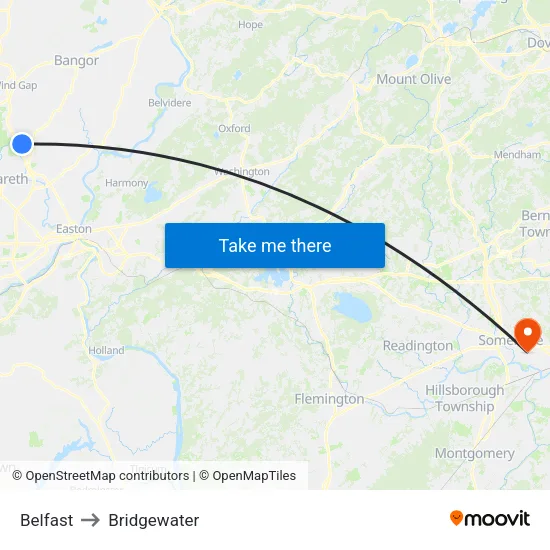 Belfast to Bridgewater map