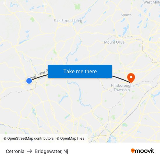 Cetronia to Bridgewater, Nj map