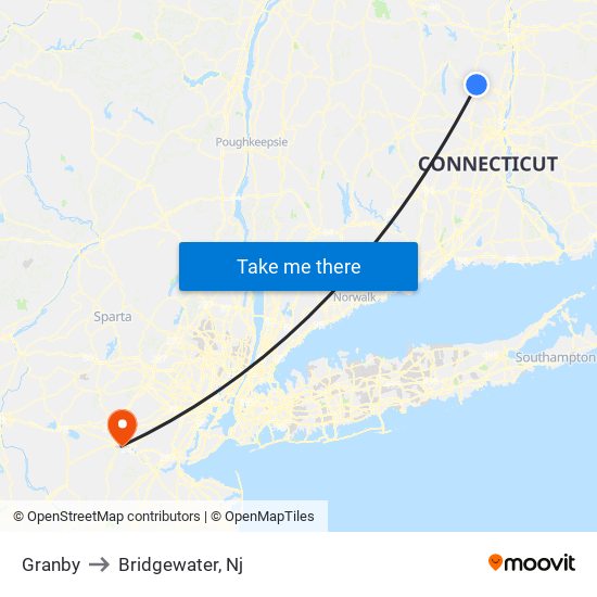 Granby to Bridgewater, Nj map