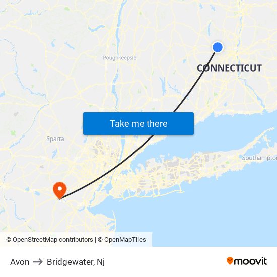 Avon to Bridgewater, Nj map