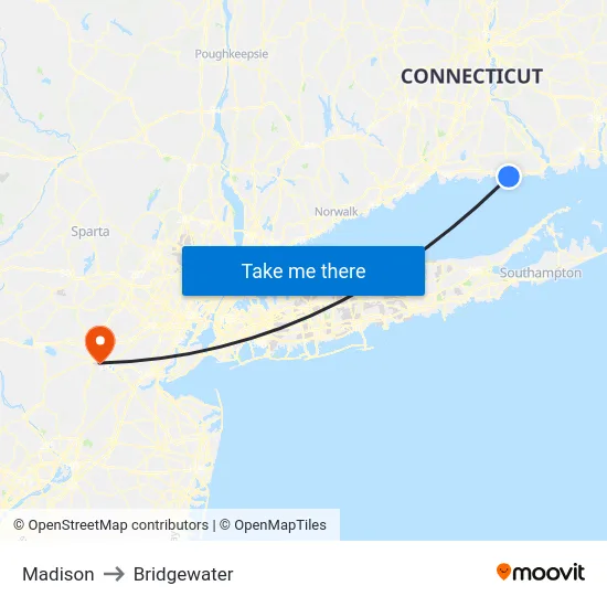 Madison to Bridgewater map