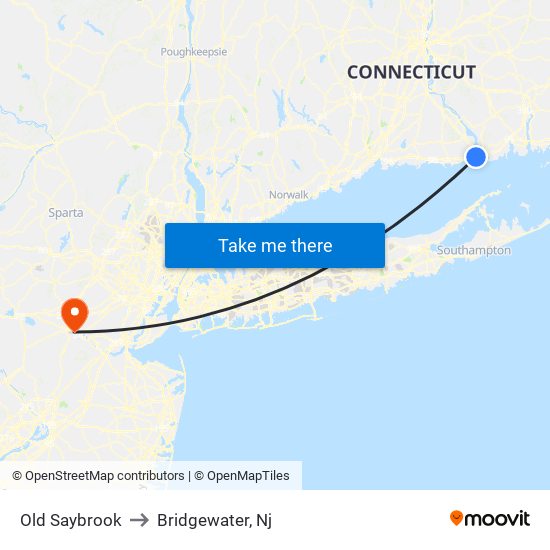 Old Saybrook to Bridgewater, Nj map