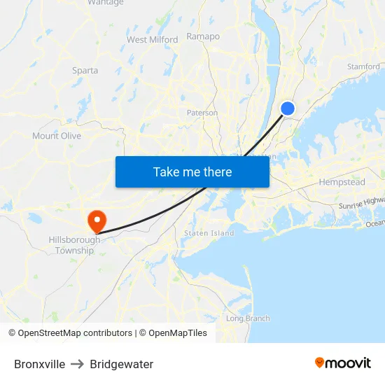 Bronxville to Bridgewater map