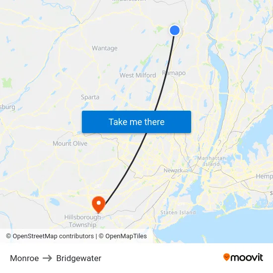 Monroe to Bridgewater map