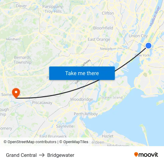 Grand Central to Bridgewater map