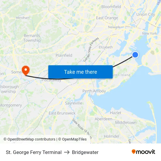 St. George Ferry Terminal to Bridgewater map