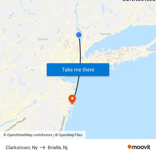 Clarkstown, Ny to Brielle, Nj map