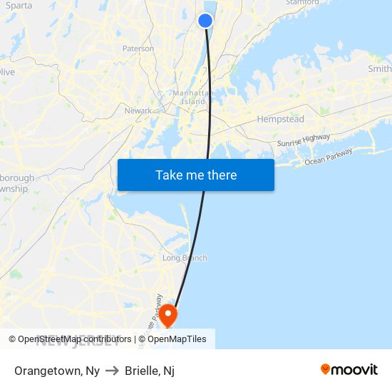 Orangetown, Ny to Brielle, Nj map