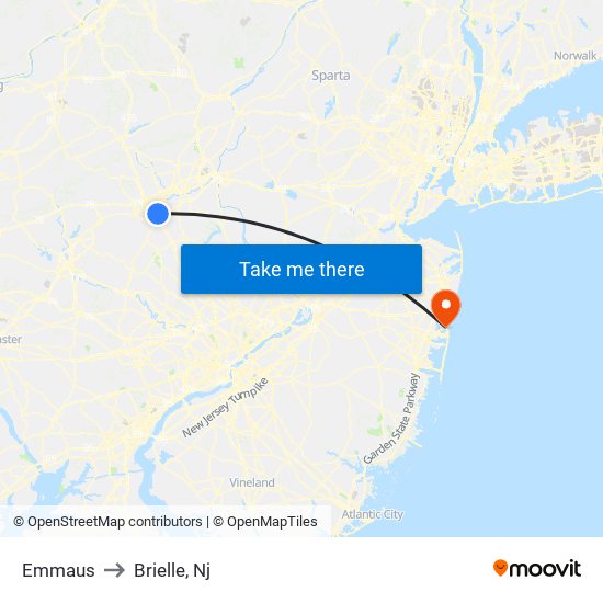 Emmaus to Brielle, Nj map