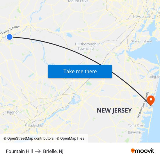 Fountain Hill to Brielle, Nj map