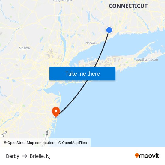 Derby to Brielle, Nj map