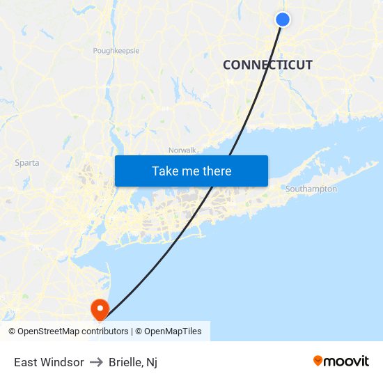 East Windsor to Brielle, Nj map