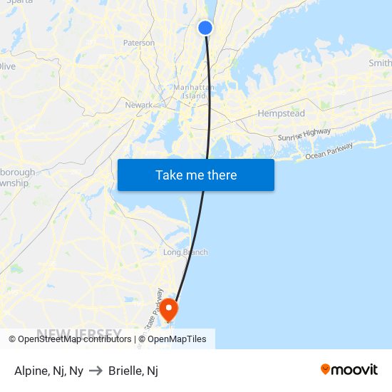 Alpine, Nj, Ny to Brielle, Nj map