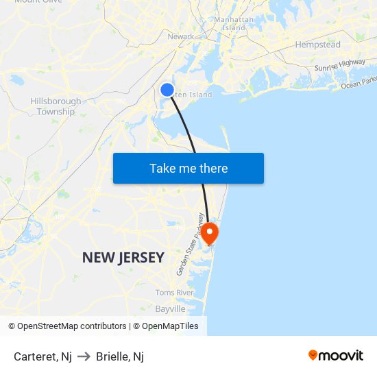 Carteret, Nj to Brielle, Nj map