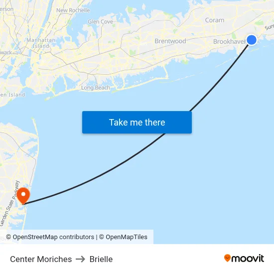 Center Moriches to Brielle map