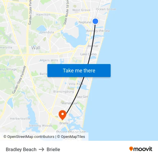 Bradley Beach to Brielle map