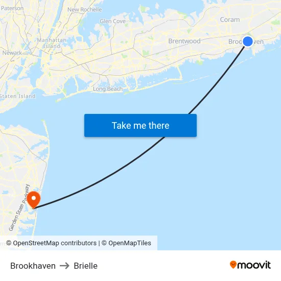 Brookhaven to Brielle map