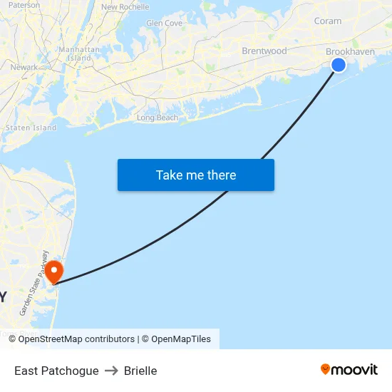 East Patchogue to Brielle map