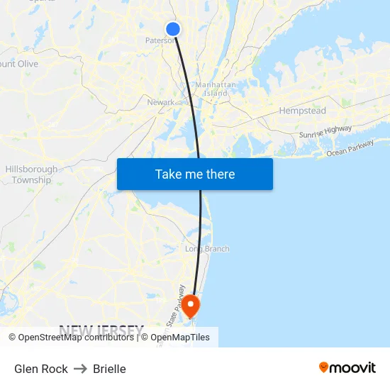Glen Rock to Brielle map