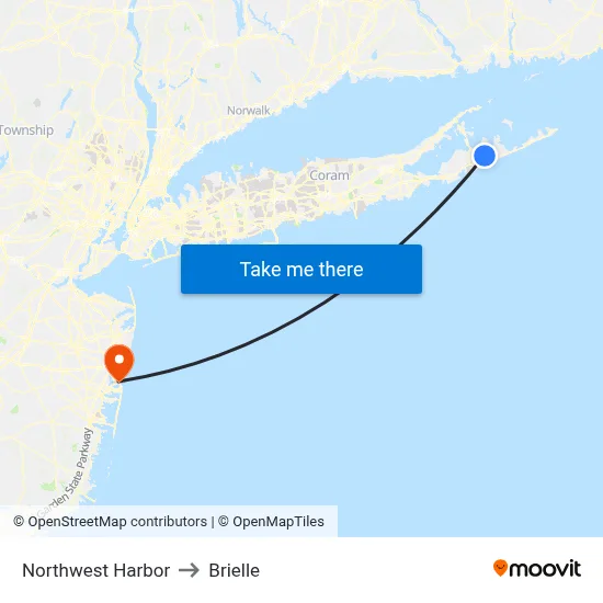 Northwest Harbor to Brielle map